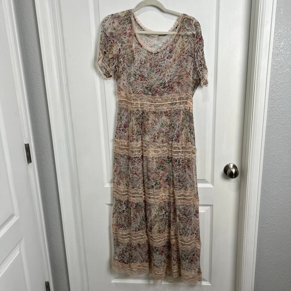 Soft Surroundings Althea Maxi Dress Boho Lace Floral Short Sleeve Women's Size 8 - Picture 8 of 15